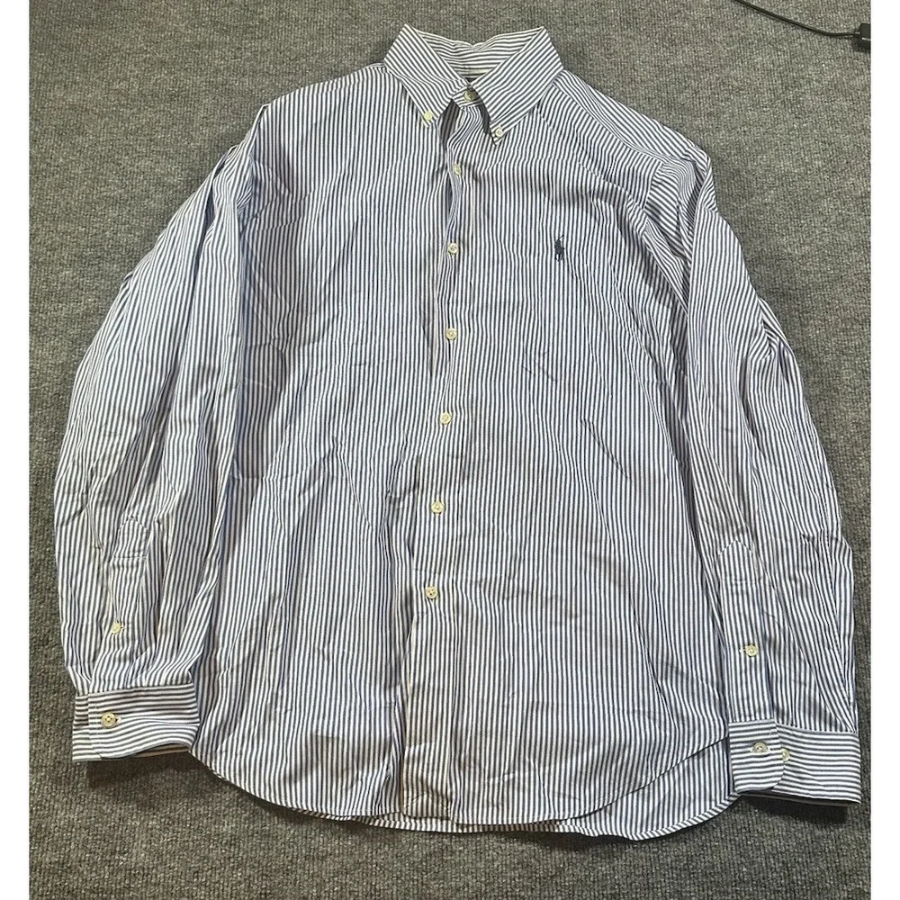 Polo Ralph Lauren Men's Blue White Striped Button Down Dress Shirt 34/35 16
